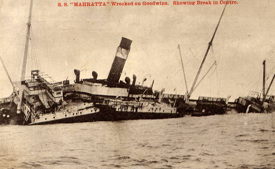 Épave du SS Mahratta sur les Goodwin Sands, 1909