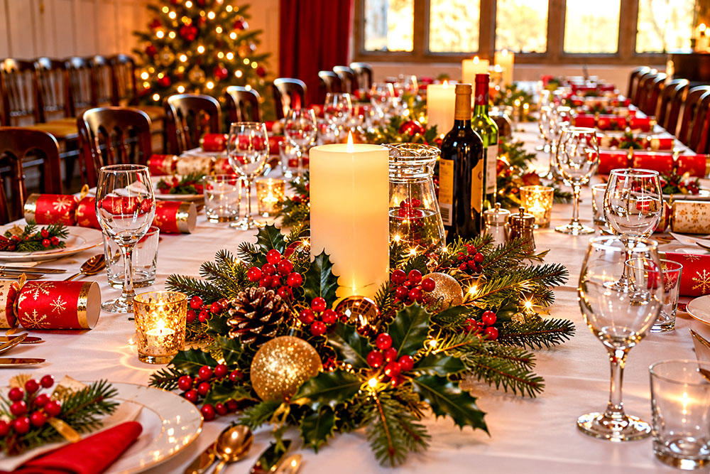 Une table dressée et décorée pour un noël anglais