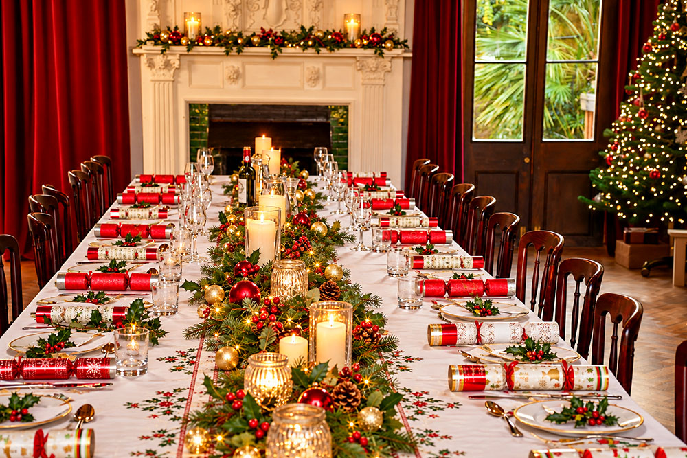 Une table dressée et décorée pour un noël anglais
